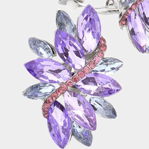 Swirl Lavendar Marquise Crystal Silver Clip On Earrings RARE COLOR - Picture 2 of 5